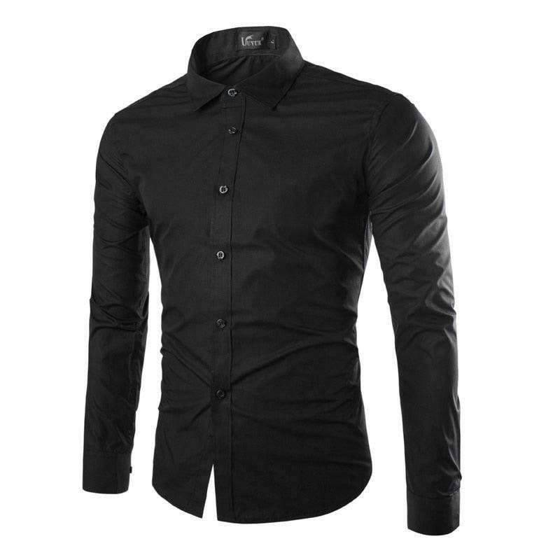 Comfortable Single Breasted Slim Fit Dress Shirt for Men 049-Black