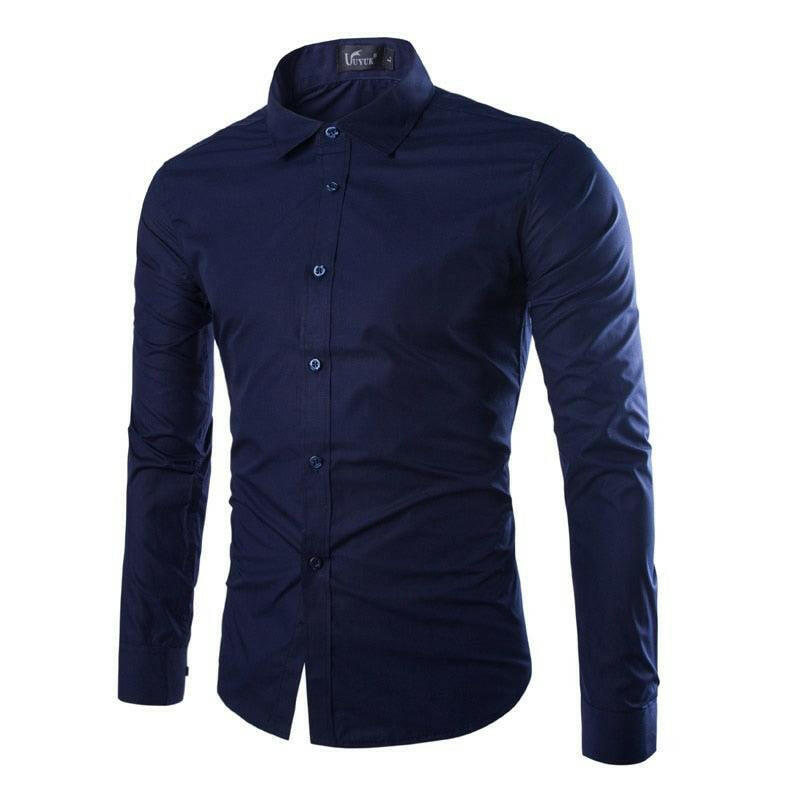 Comfortable Single Breasted Slim Fit Dress Shirt for Men 049-Navy