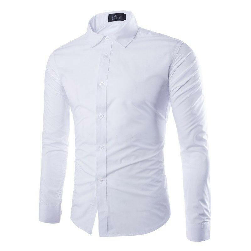 Comfortable Single Breasted Slim Fit Dress Shirt for Men 094-White