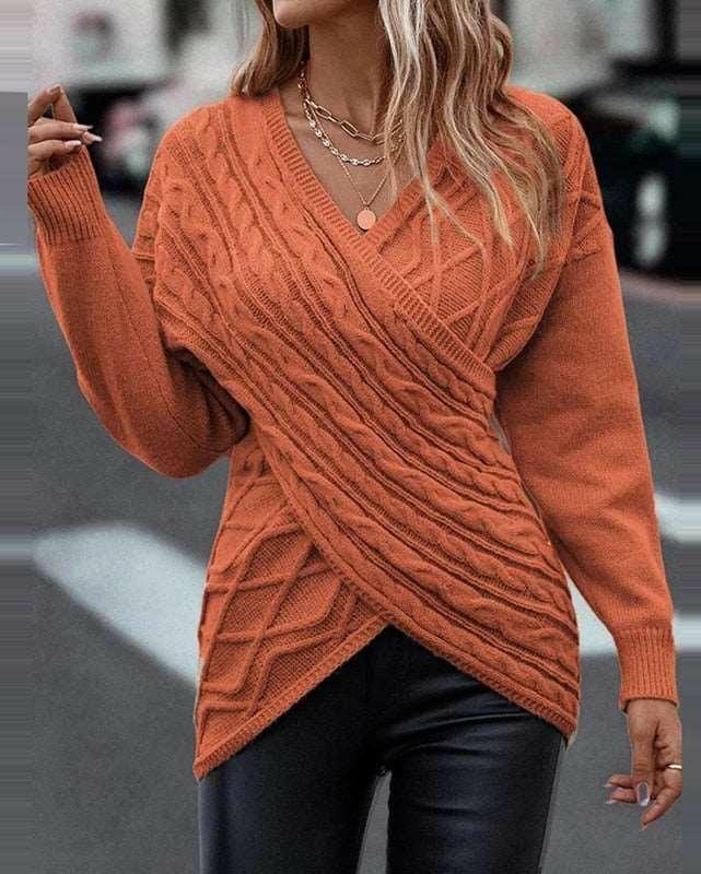 Criss-Cross V-Neck Sweater Burnt Orange