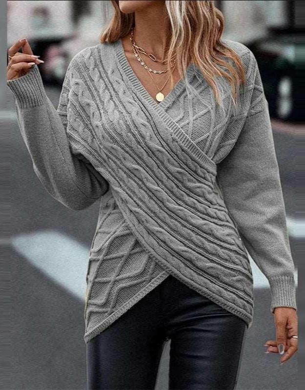 Criss-Cross V-Neck Sweater Gray