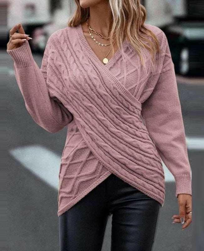 Criss-Cross V-Neck Sweater Pink