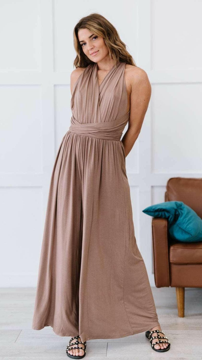 Downtown Boho Couture One-Piece Cityscape Gown Mocha