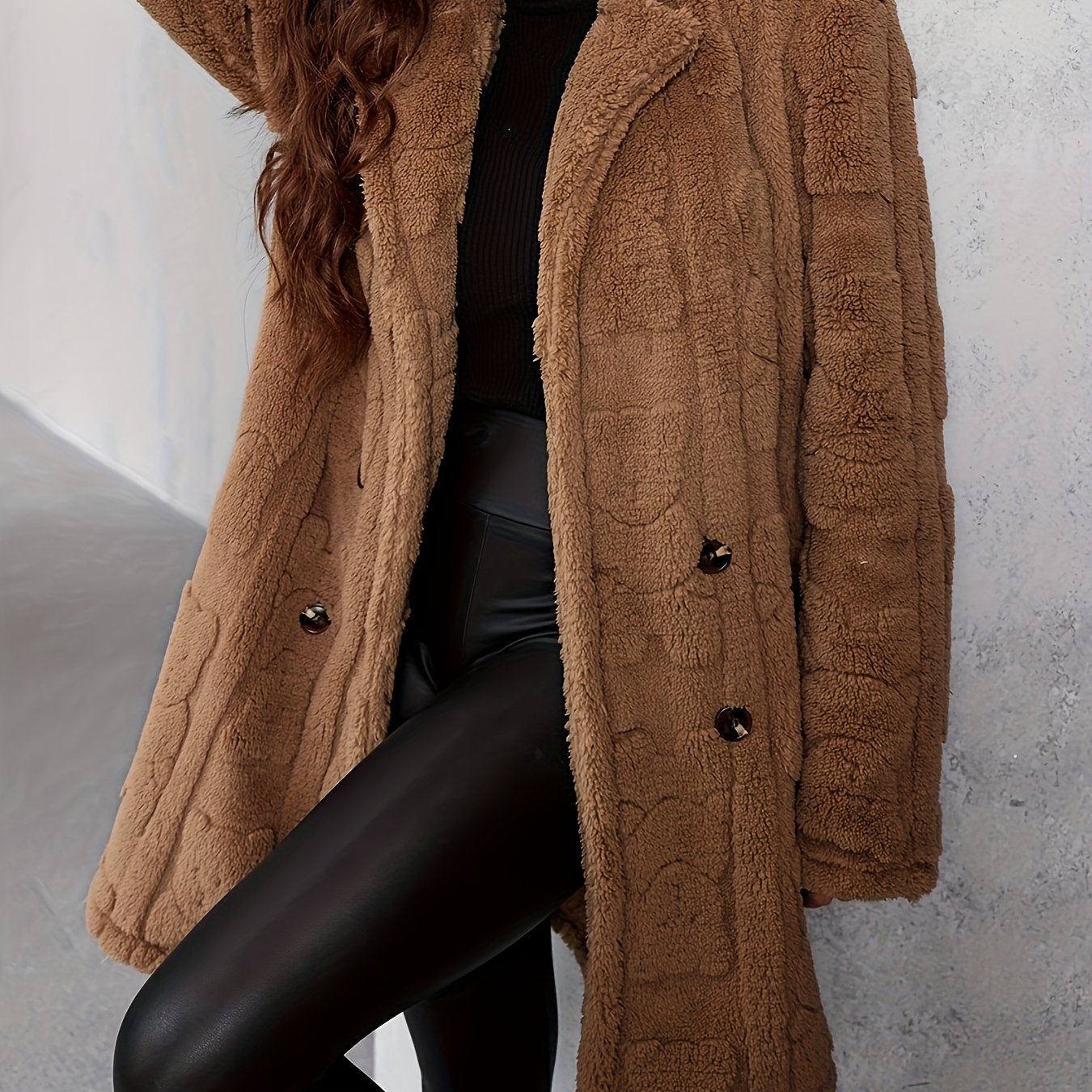 Women’s Double Breasted Lapel Jacket - Stylish, Soft, and Fluffy Coffee color