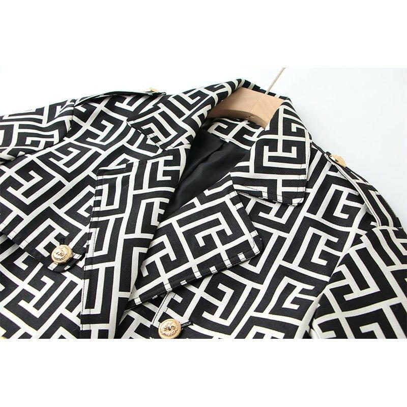 Geometric Pattern Long Trench Coat in Cotton Blend