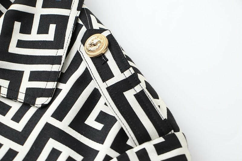 Geometric Pattern Long Trench Coat in Cotton Blend