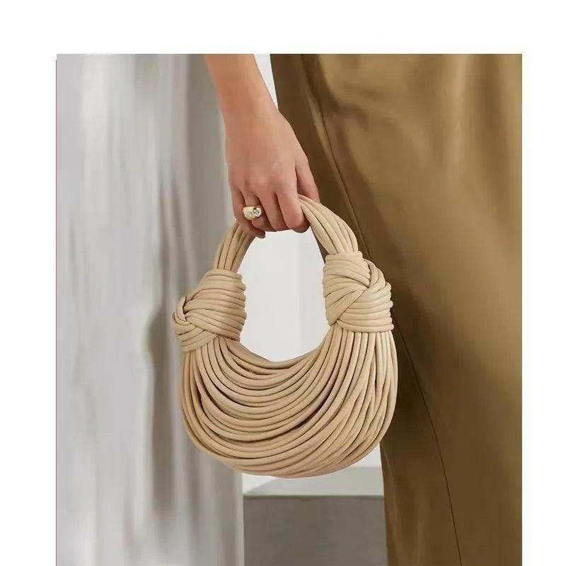 Gold Handwoven Noodle Bag - Stylish PU & Polyester Tote - Clearance