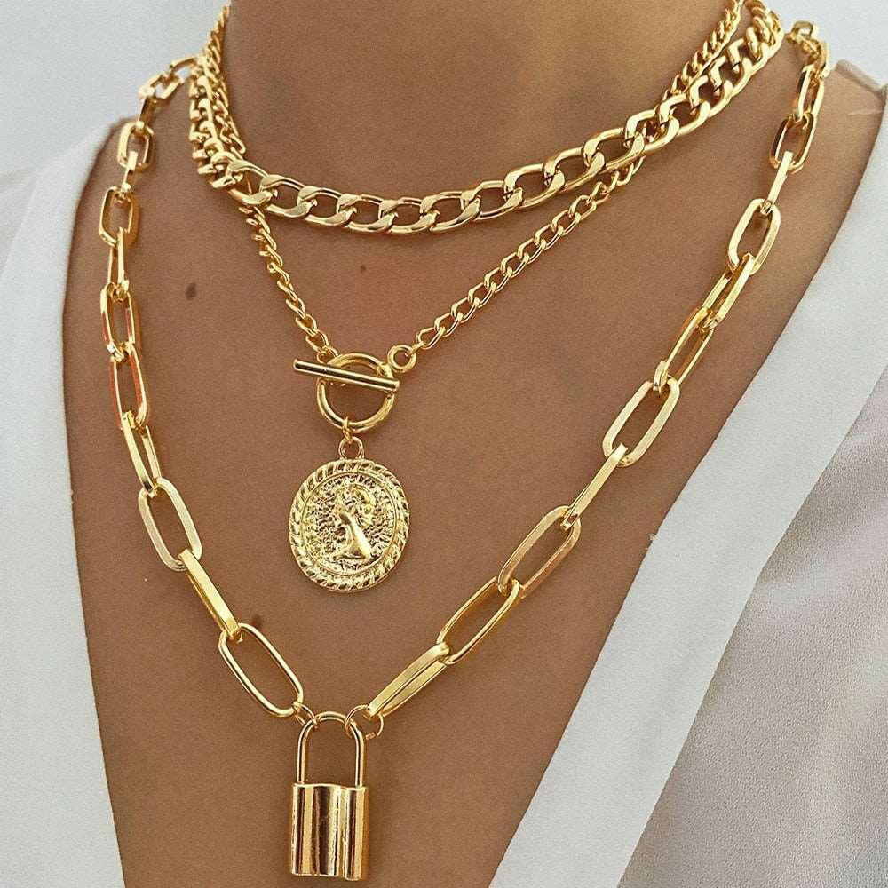 Gold Multilayer Link Chain Necklace Gold