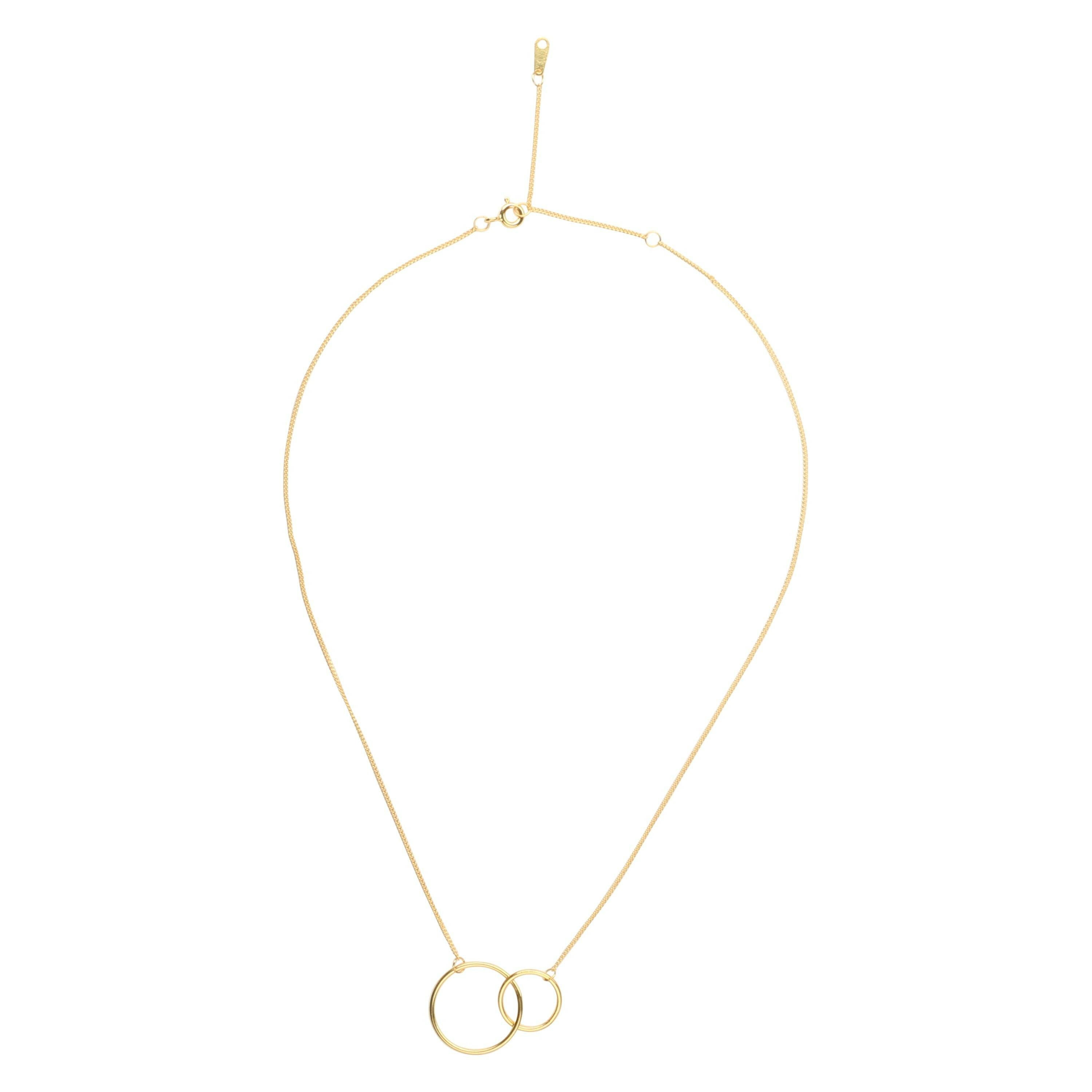 Gold Plated Two-Circle Pendant Necklace with Spring Ring Clasp