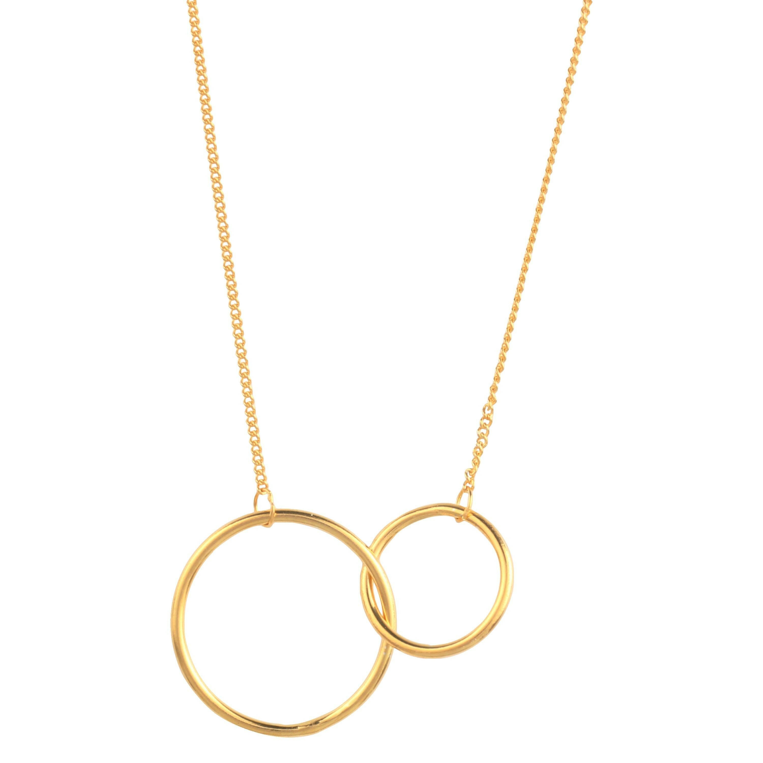 Gold Plated Two-Circle Pendant Necklace with Spring Ring Clasp