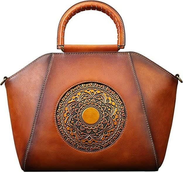 Harmony Handbag: Genuine Leather with Cell Phone and Zipper Pockets - Clearance Brown