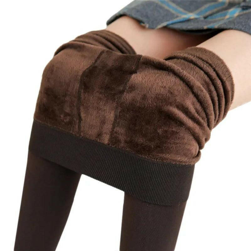 High Waist Warm Velvet Leggings Brown 1 pair