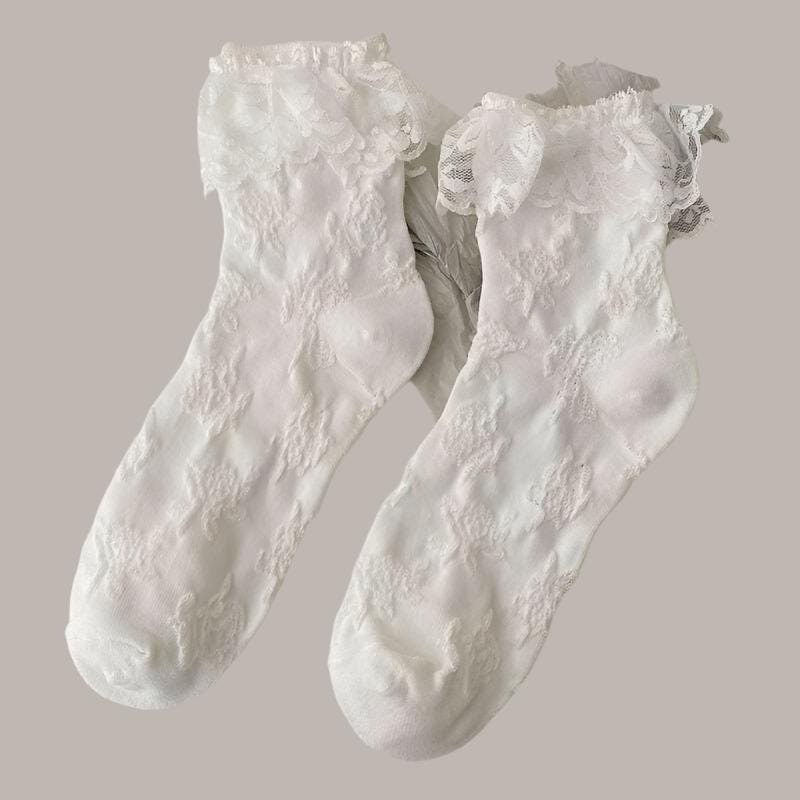 Women's White Lace Socks – Ideal for Bridal, Formal, or Casual Outfits