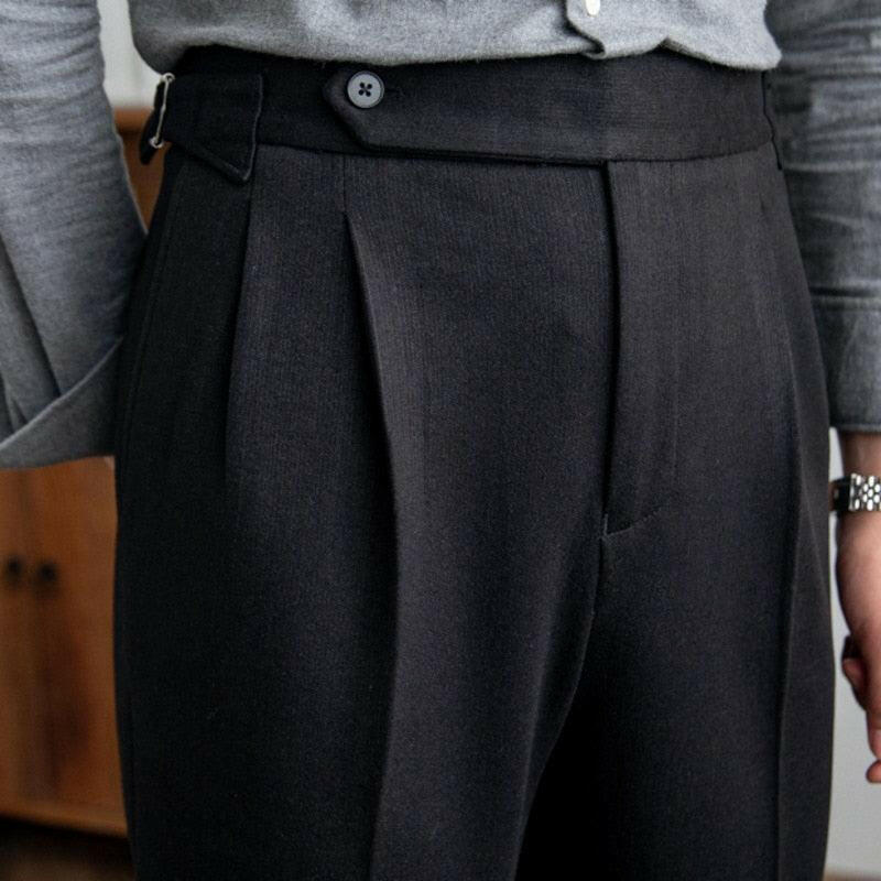 Italian Button Trousers with Zipper Fly Closure Black