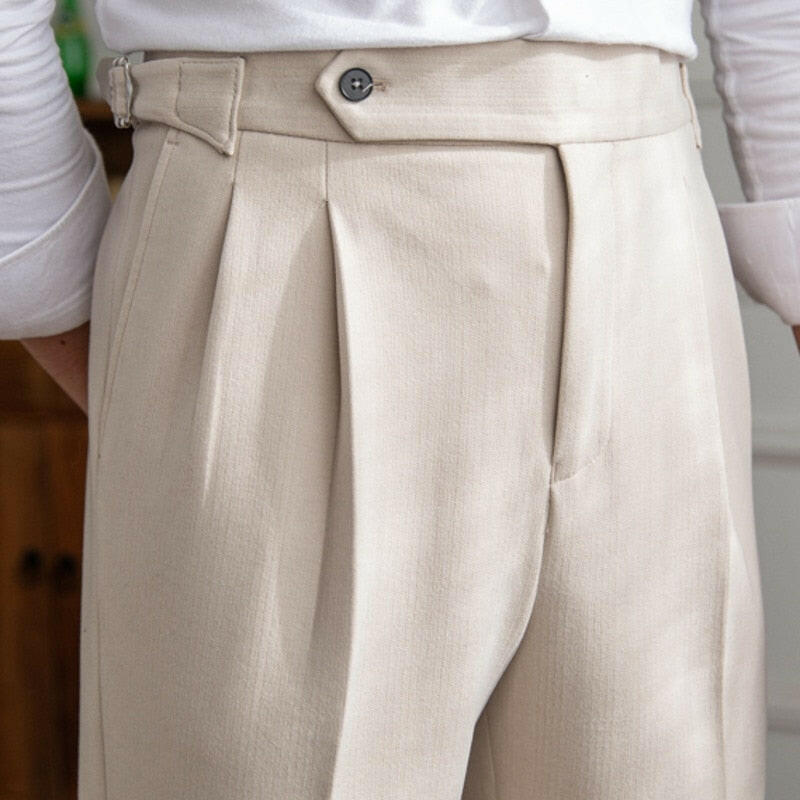 Italian Button Trousers with Zipper Fly Closure Khaki