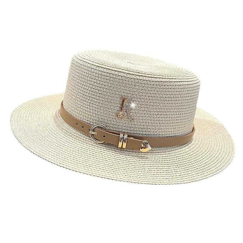 Spring Straw Hat with Letter R Buckle - by The Nichole Collection