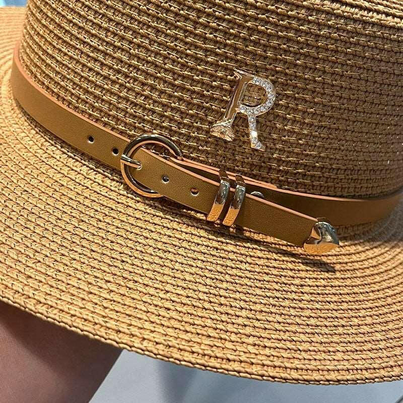 Spring Straw Hat with Letter R Buckle - by The Nichole Collection