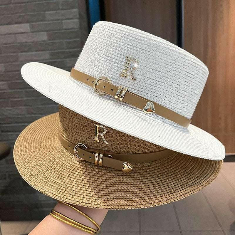 Spring Straw Hat with Letter R Buckle - by The Nichole Collection