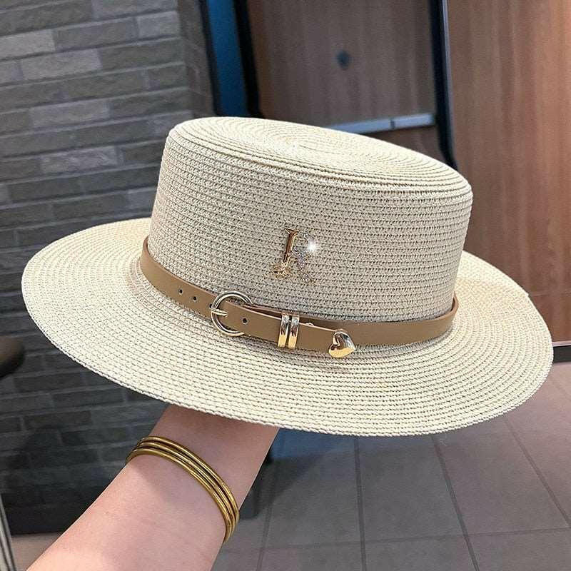 Spring Straw Hat with Letter R Buckle - by The Nichole Collection