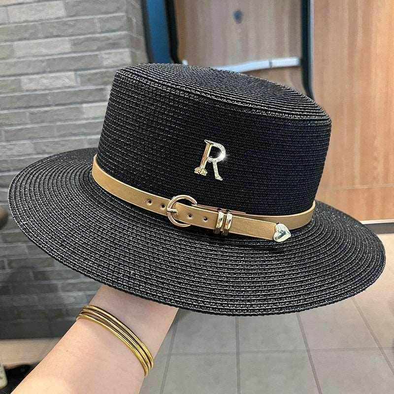 Spring Straw Hat with Letter R Buckle - by The Nichole Collection