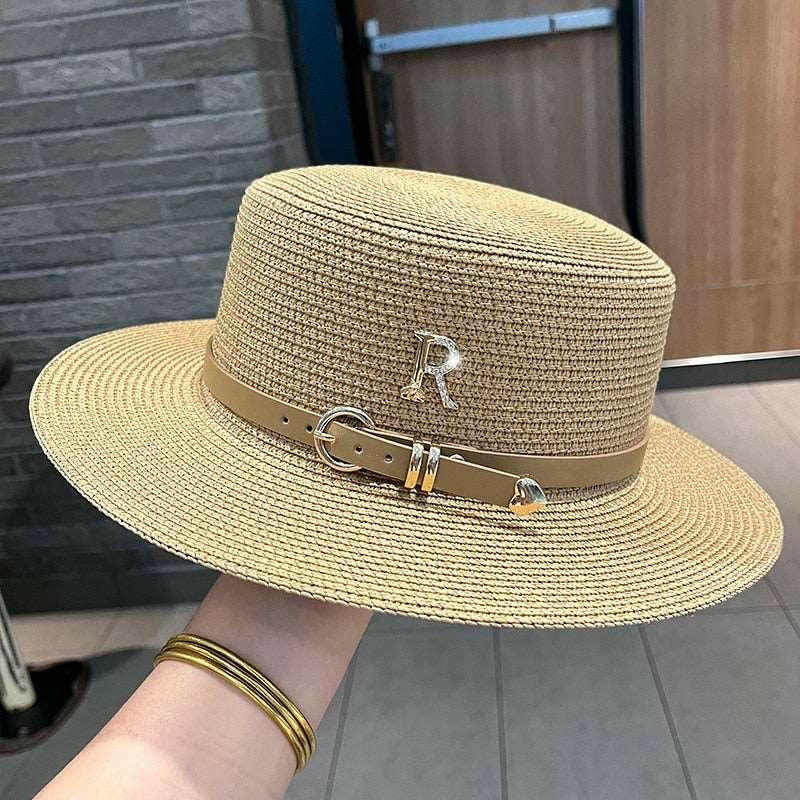 Spring Straw Hat with Letter R Buckle - by The Nichole Collection