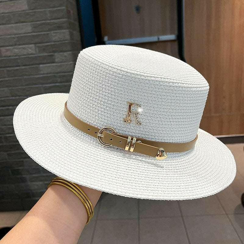 Spring Straw Hat with Letter R Buckle - by The Nichole Collection