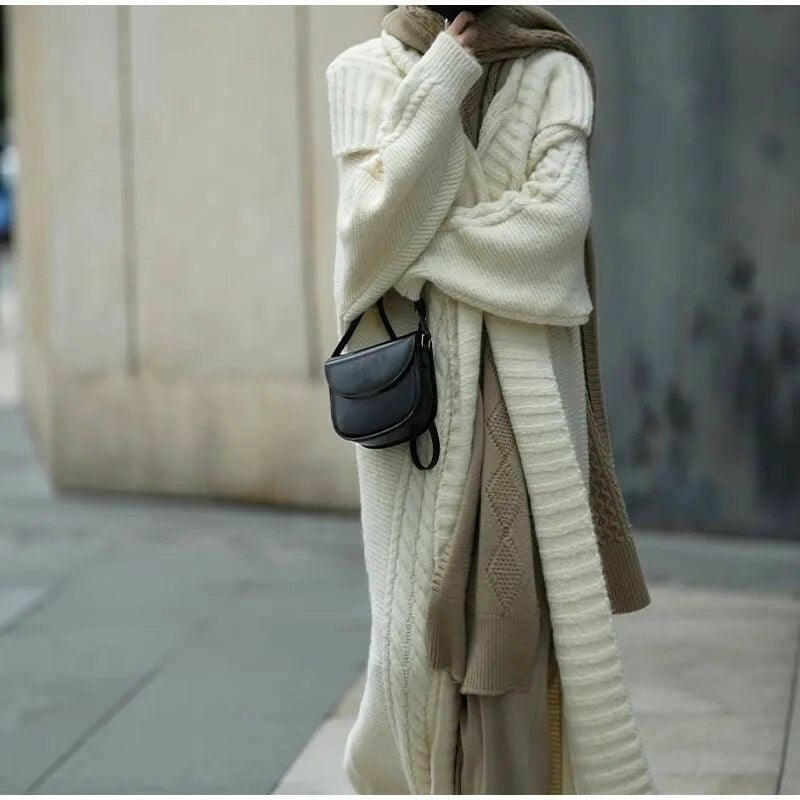 Knitted Long Cardigan Lapel Sweater Coat