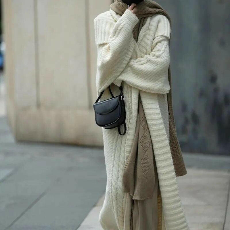 Knitted Long Cardigan Lapel Sweater Coat