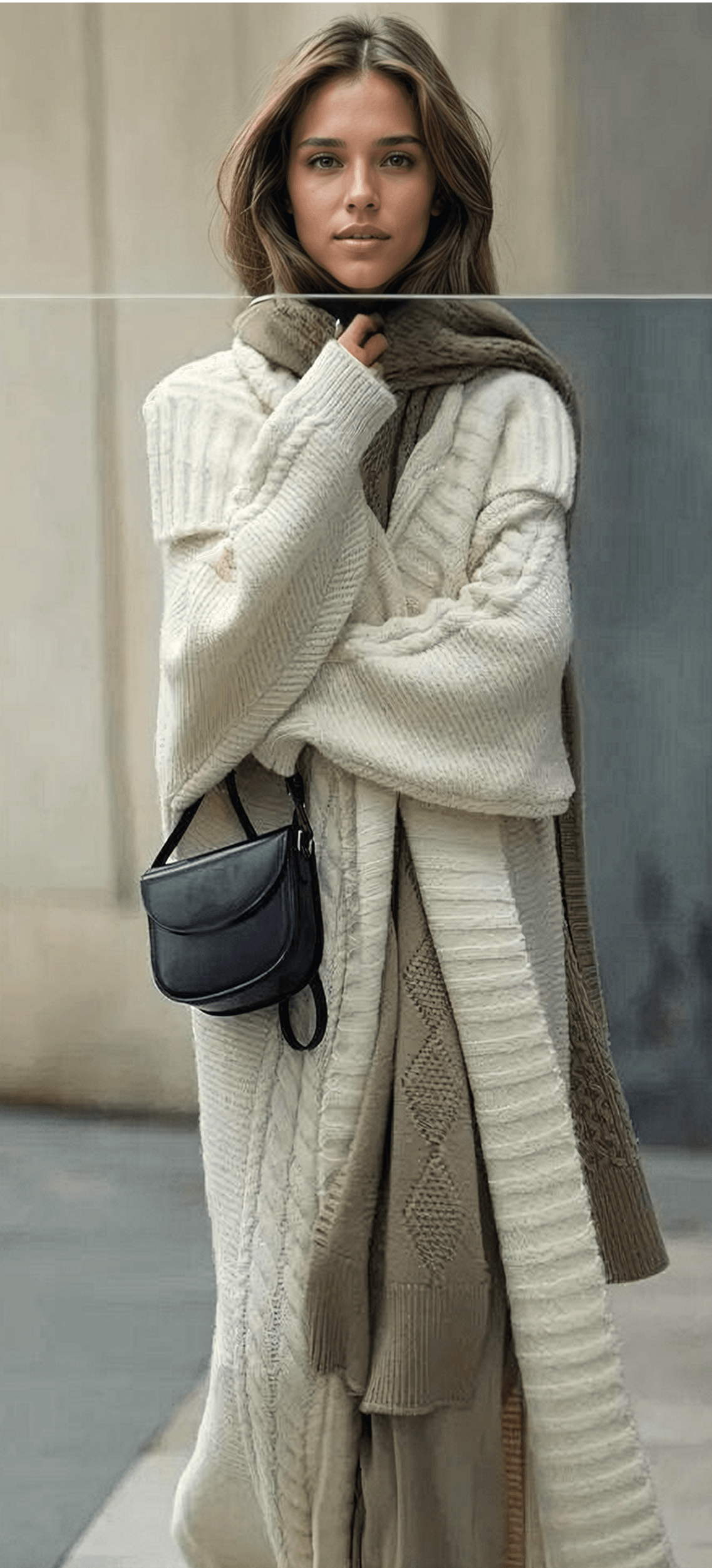 Knitted Long Cardigan Lapel Sweater Coat Winter White One Size