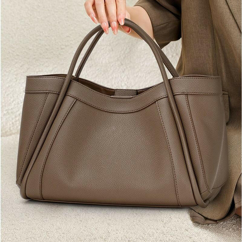 Leather Fashion Tote with Zipper Closure Gray