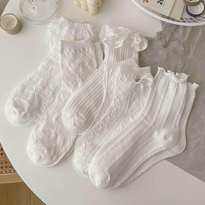 Women's White Lace Socks – Ideal for Bridal, Formal, or Casual Outfits