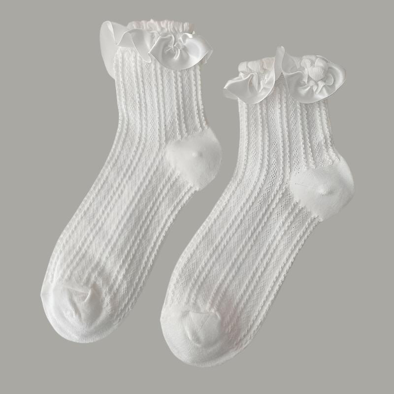 Women's White Lace Socks – Ideal for Bridal, Formal, or Casual Outfits Ribbon