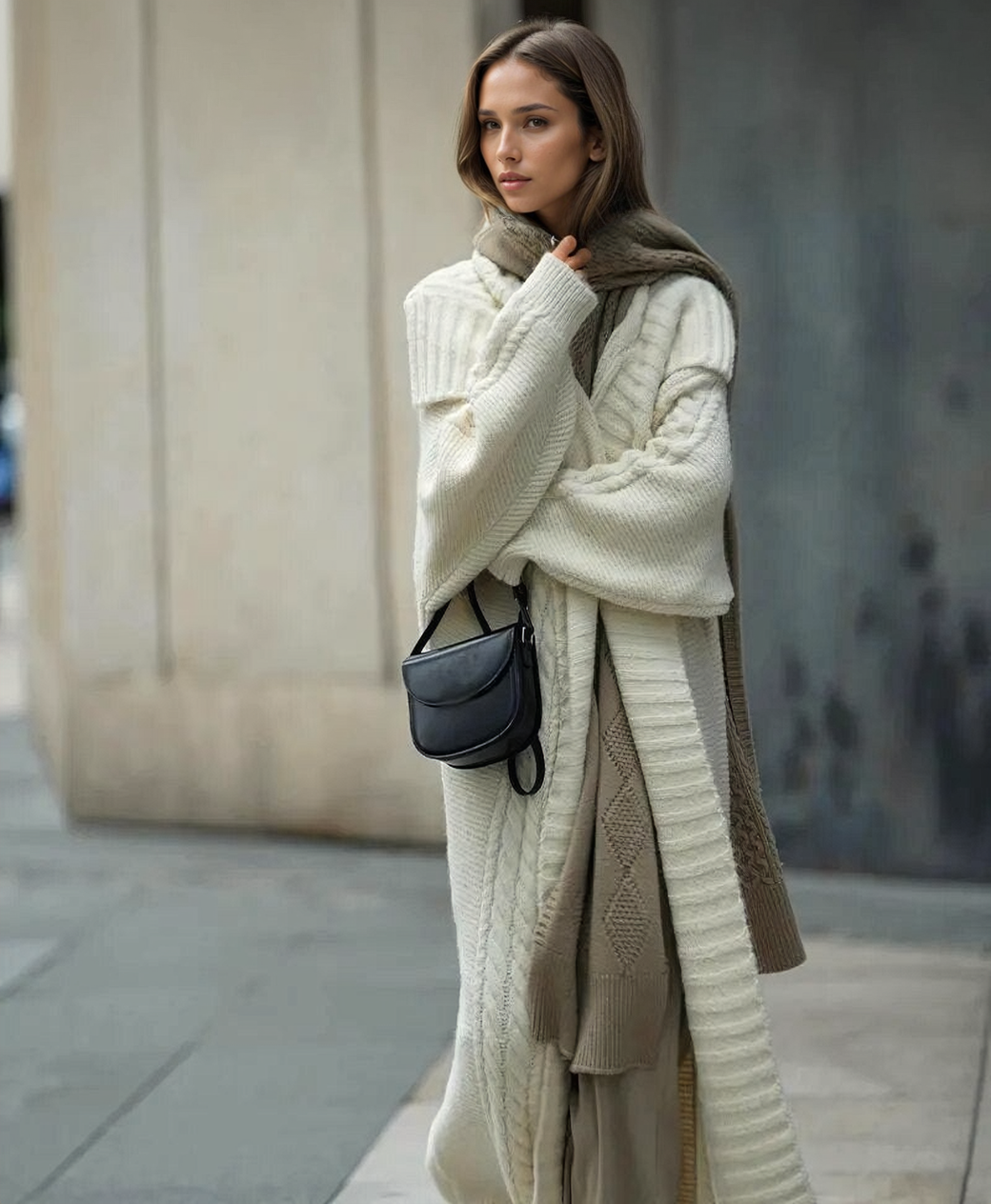 Knitted Long Cardigan Lapel Sweater Coat