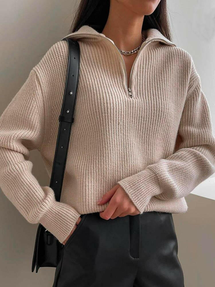 Lovely Winter Sweater with High Collar and Zippers