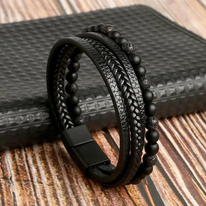 Luxury Hand-Woven Men’s Leather Bracelet Black4