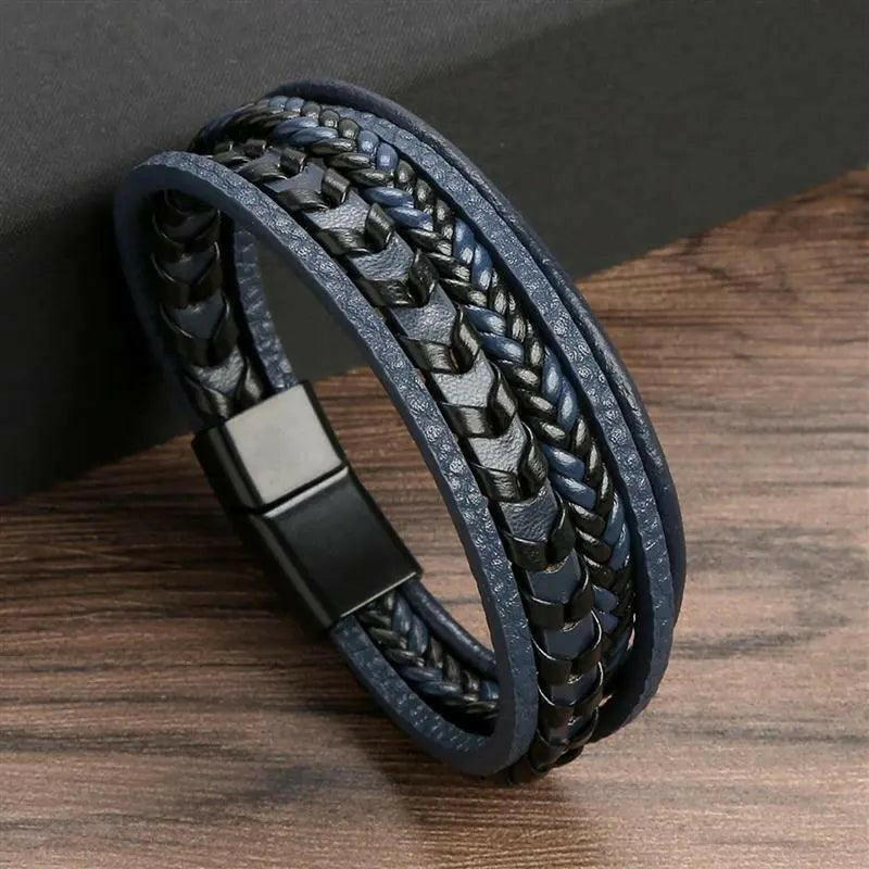 Luxury Hand-Woven Men’s Leather Bracelet Blue