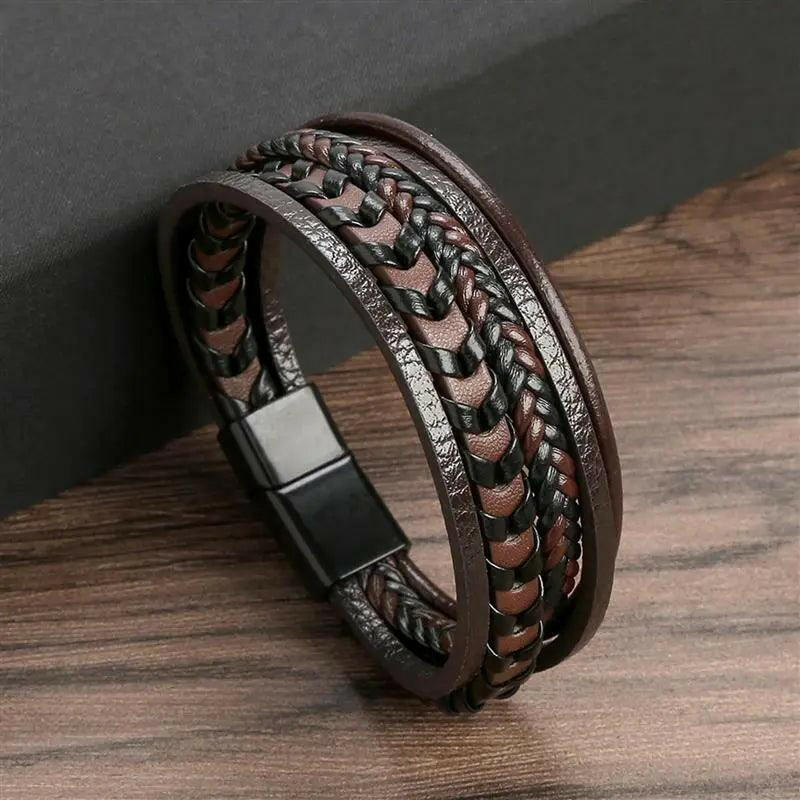 Luxury Hand-Woven Men’s Leather Bracelet Coffee