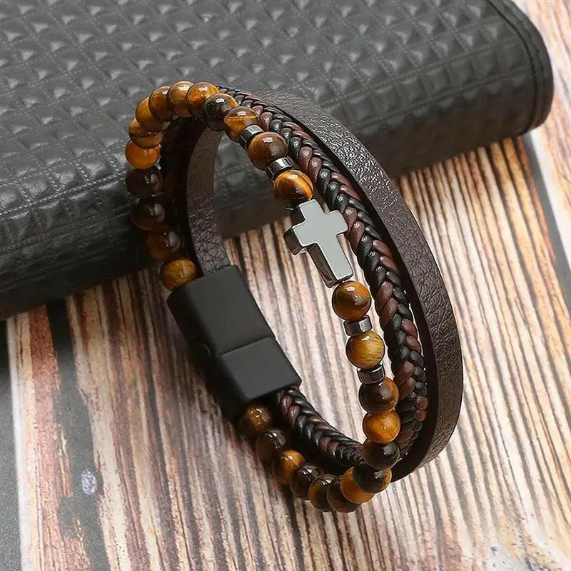 Luxury Hand-Woven Men’s Leather Bracelet Coffee1