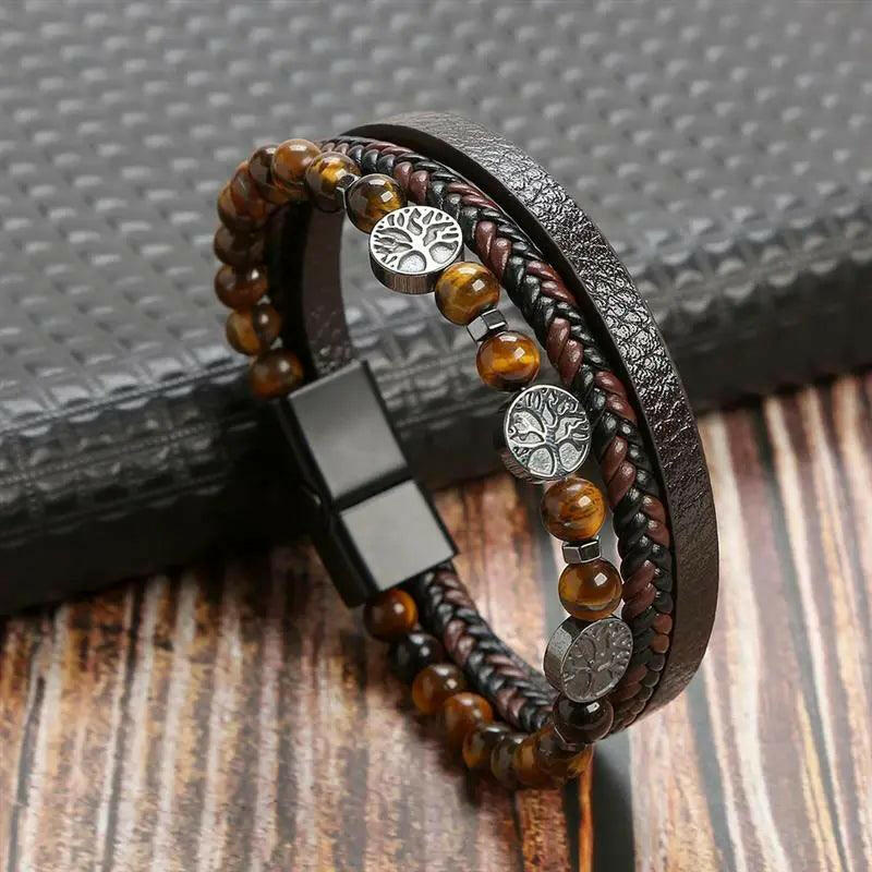 Luxury Hand-Woven Men’s Leather Bracelet Coffee2