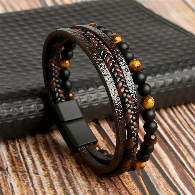 Luxury Hand-Woven Men’s Leather Bracelet Coffee4