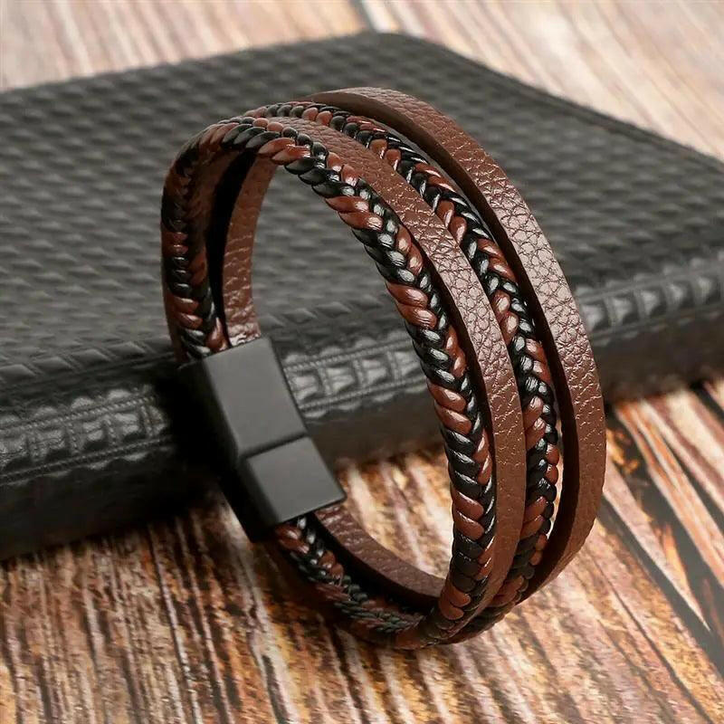 Luxury Hand-Woven Men’s Leather Bracelet Coffee5