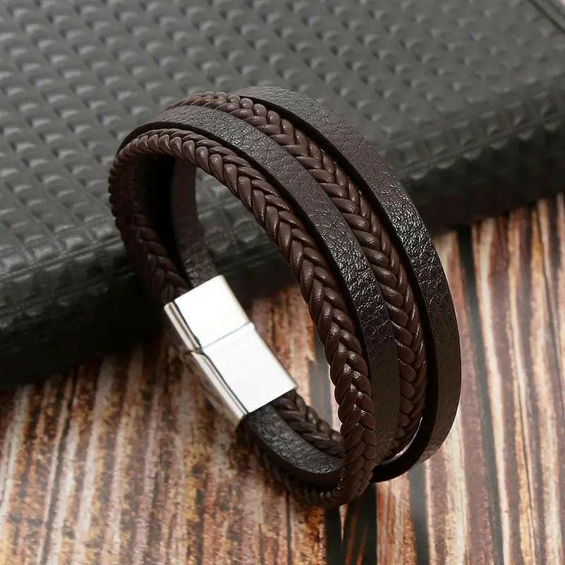 Luxury Hand-Woven Men’s Leather Bracelet Coffee6