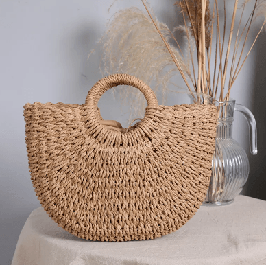 Moon Shaped Handmade Rattan Tote - Totes by The Nichole Collection