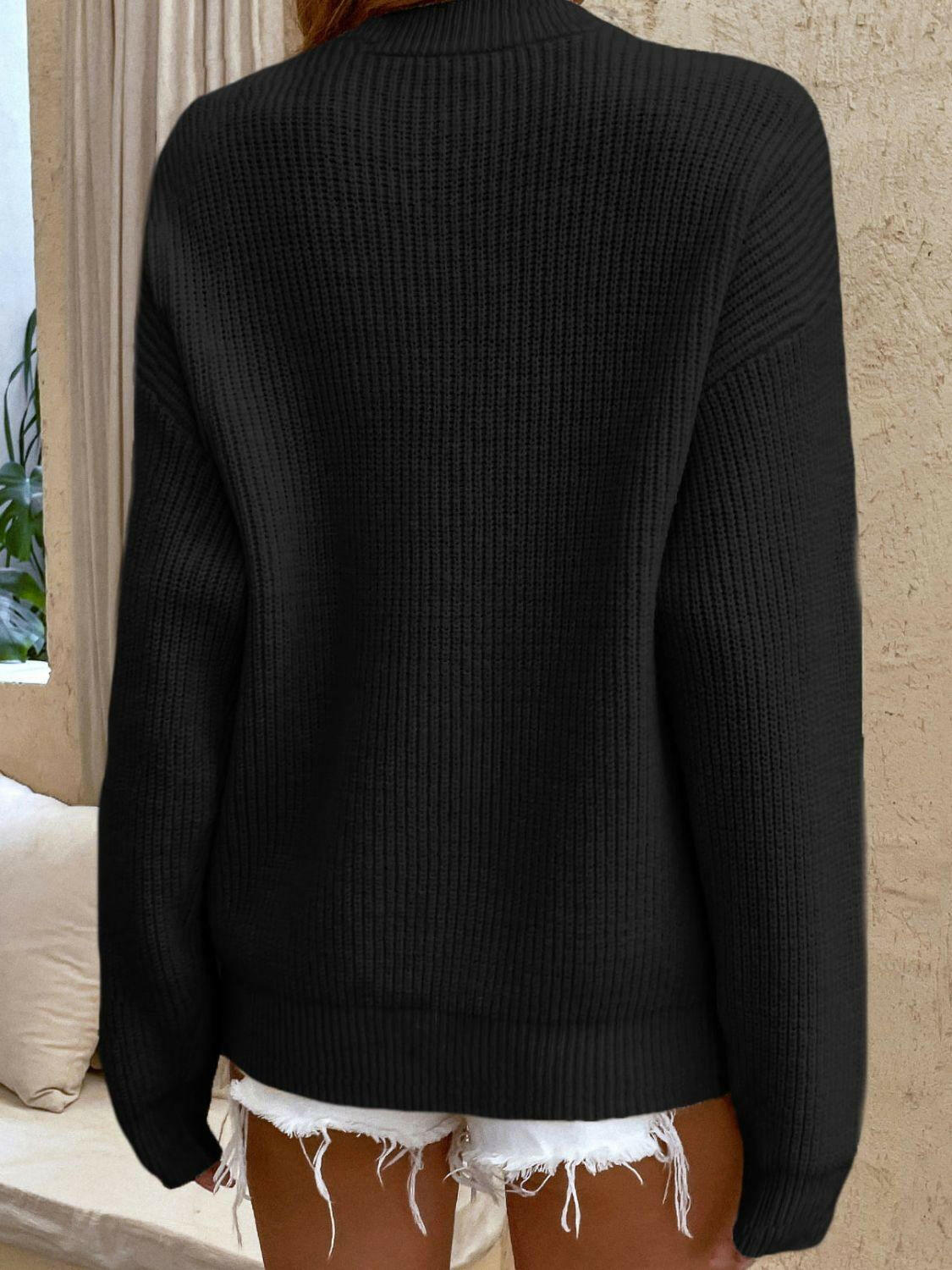 Ribbed Round Neck Button-Down Sweater - The Nichole Collection