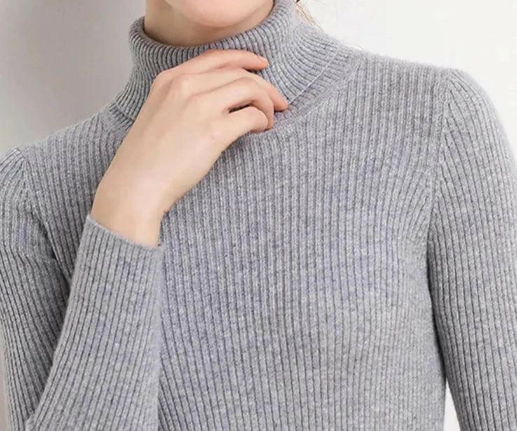 Soft Cashmere Feel Turtleneck Sweater GREY One Size