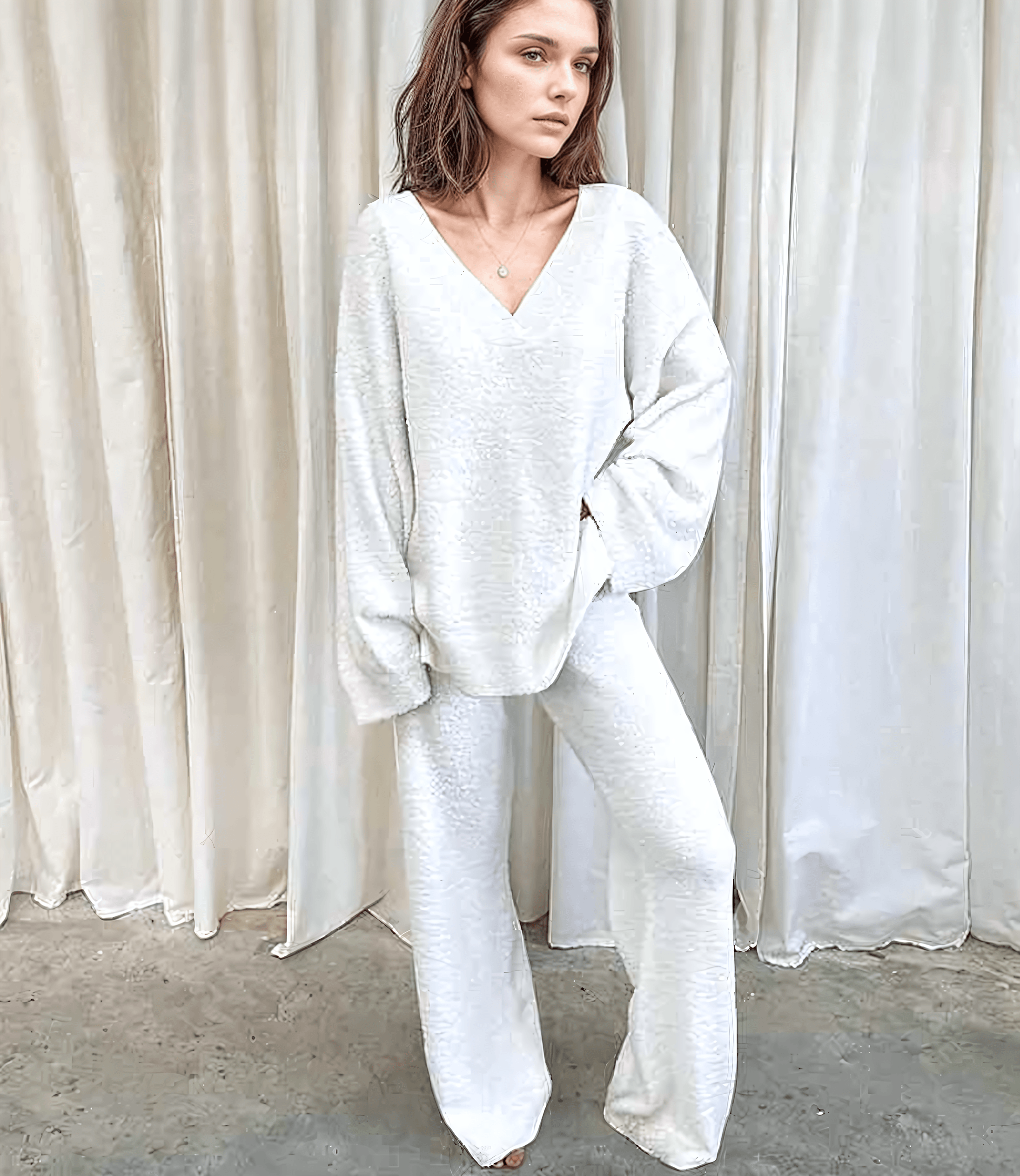 Sophisticated V-Neck Cotton Set - The Nichole Collection