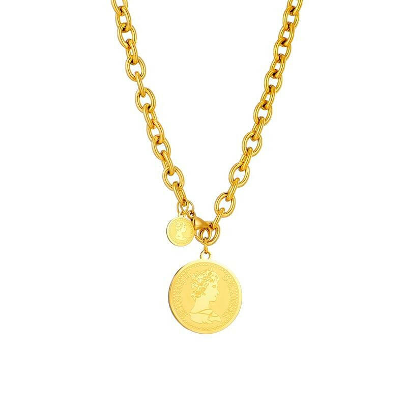 Stainless Steel and Gold Round Portrait Necklace Default Title