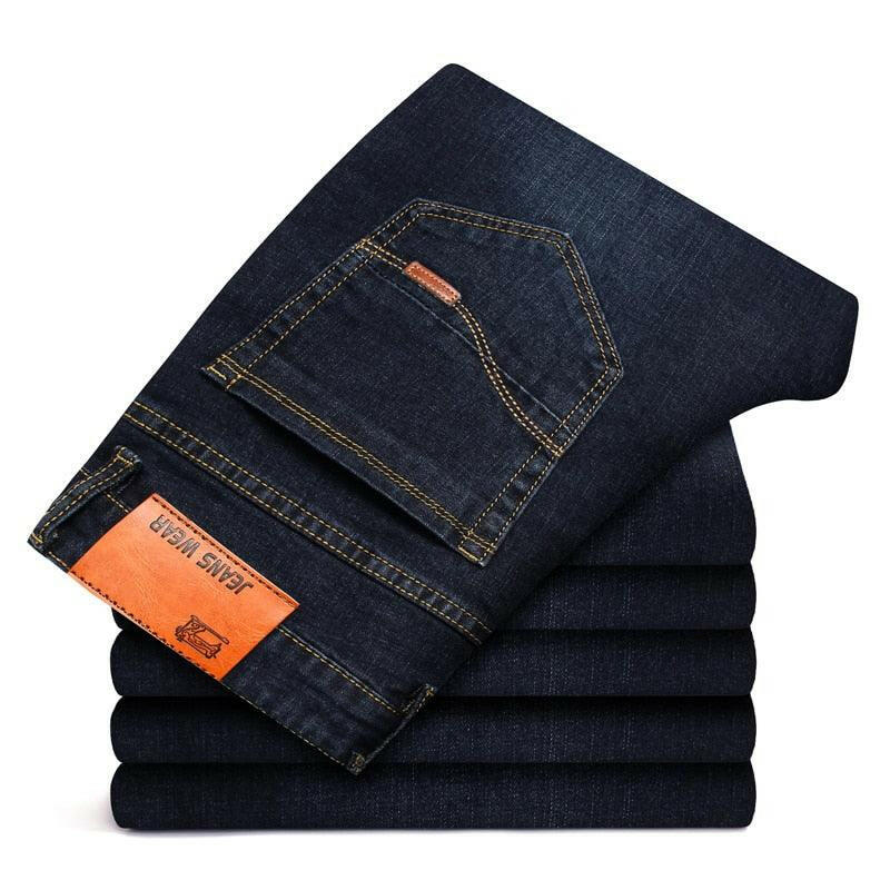 Stretch Casual Denim Jeans with Regular Straight Cut black