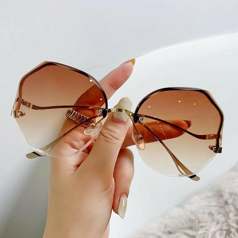 Stylish Curved Rimless Sunnies Brown other