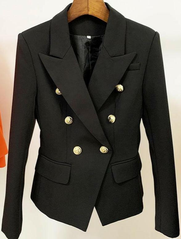 Women’s Classic European Double-Breasted Suit Jacket Black